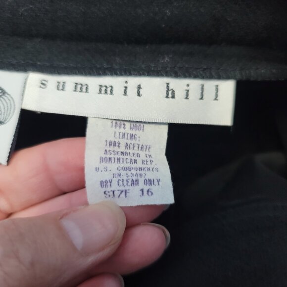 Vintage Summit Hill Black Wool Midi Skirt Women's Size 16 Front Slit Long Length - Picture 12 of 12